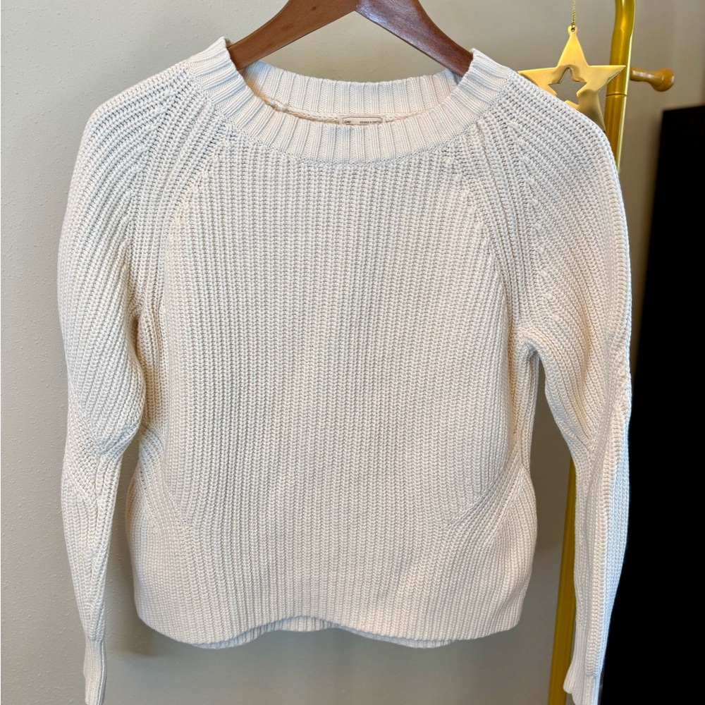 GAP Cream Ribbed Sweater Small Ivory Cotton Blend Crewneck